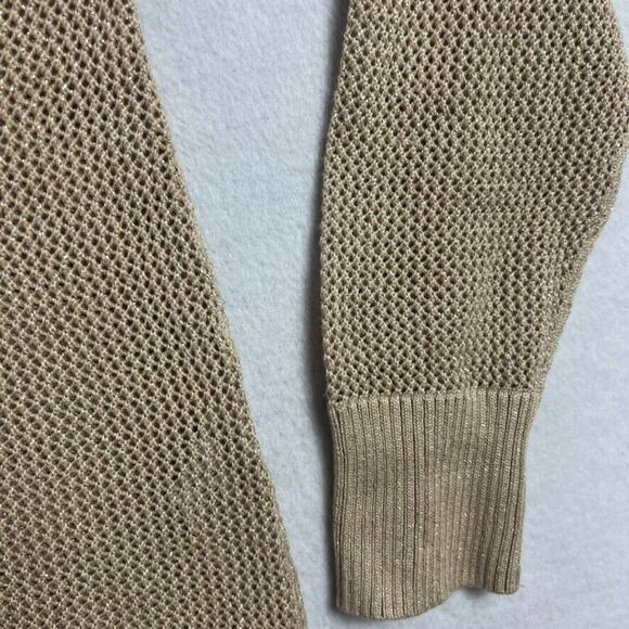 Zenergy Chicos Sweater Jacket Womens 2 Beige Open Knit Metallic Full Zip Hooded - Picture 4 of 9